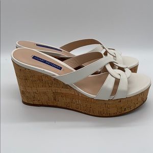 Stuart Weitzman Cork Wedge Slide in Cream Leather